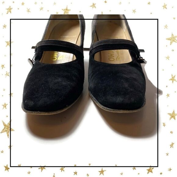 Salvatore Ferragmo Black Gray Suede Heels 8 - Picture 4 of 9